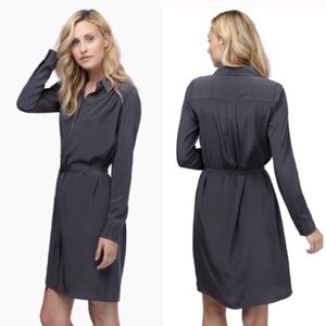 Cuyana Gray Silk Long Sleeve Shirt Dress with tie belt XS